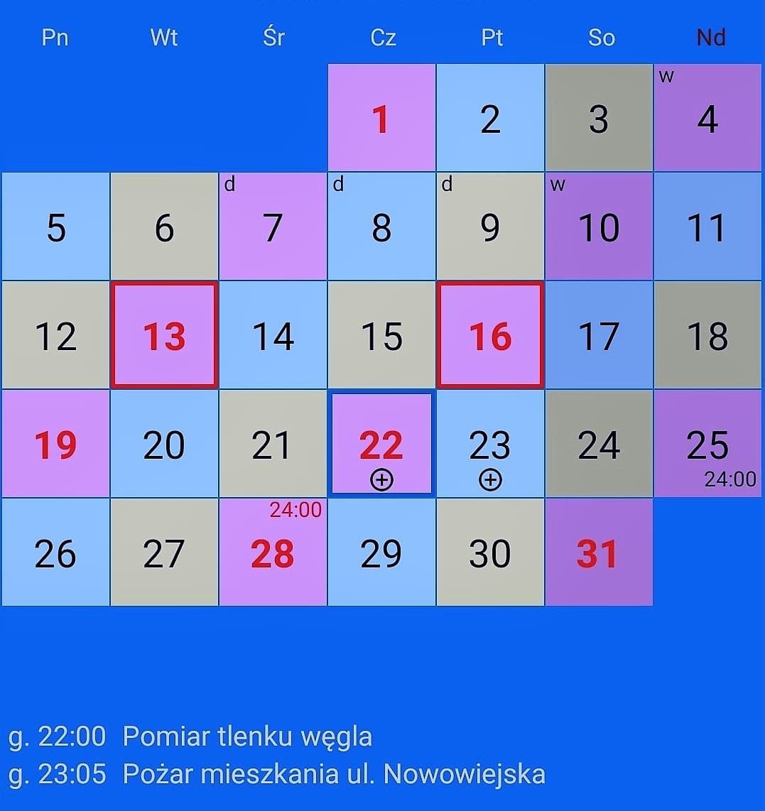 Kalendarz zmianowy PSP